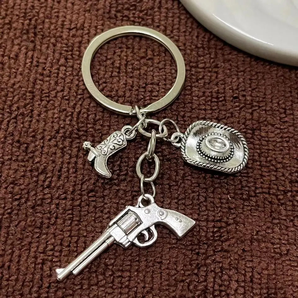 Keychain Boots Hat Horseshoes Key Chains, Cowboy topánky kúzla, batoh kľúča, prívesok na kľúče vrecka