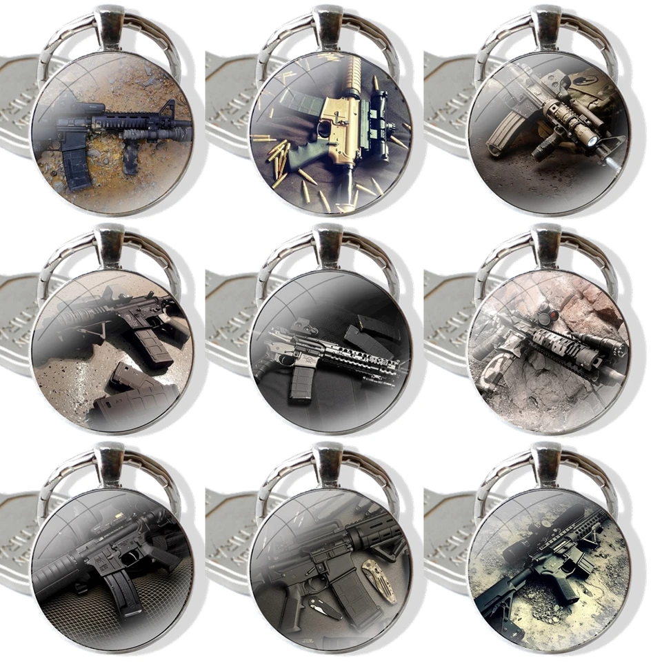 Keychain Ručne vyrobený sklenený sklenený držiak kľúča kľúča kľúča kľúča Rifles AR 15 GUNS