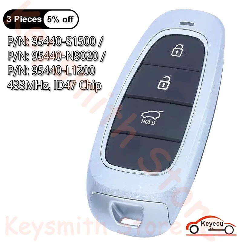KEYECU 3 BTNS 433MHz ID47 Chip pre Hyundai Tucson Santa Fe Sonata Auto Smart Dramo Key FOB 95440-N9020 95440-S1500 95440-L1200