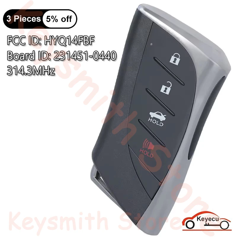 Keyecu 4 tlačidlá 314,3 MHz pre Lexus LS500 LS500H 2018 2019 2020 2021 Auto Smart Remote Key FOB 231451-0440 FCC ID: HYQ14FBF