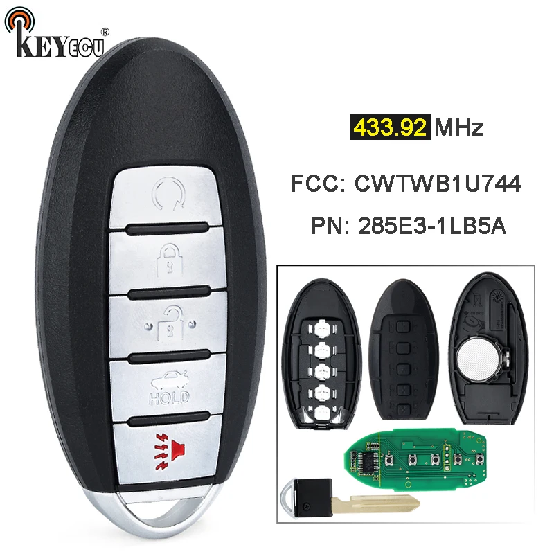 Keyecu 433.92MHz FCC ID: CWTWB1U744 KeyKess Remote Key FOB 5 Button pre Nissan Armada Patrol pre Infiniti JX35 QX80 2013-2020