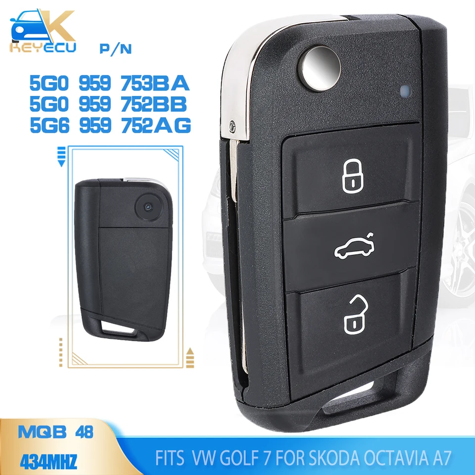 KeyecU 5G0959753BA 5G0959752BB 5G6959752AG MQB Diaľkový kľúč FOB 434MHz ID48 pre Volkswagen VW Golf 7 pre SkoDa Octavia A7