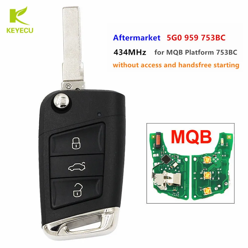 Keyecu Affrmarket Nurstal Flip Diaľkový kláves FOB 3 Button 753BC pre Volkswagen MQB Golf VII MK7, pre Škoda Octavia A7 2017