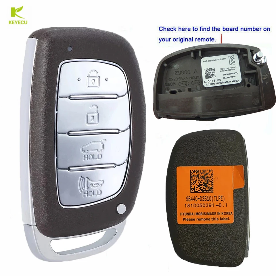 Keyecu Aftermarket/OEM Smart Proximity Remote Key FOB 434MHz ID47 Chip pre Hyundai Tucson 2019 2020 2021 P/N: 95440-D3510