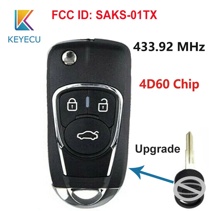 Keyecu Modernizovaný flip diaľkový kľúč FOB 3B 433.92MHz 4D60 pre Chevrolet Optra Lacetti Daewoo Nubira pre Holden/Ravon FCC: SAKS-01TX