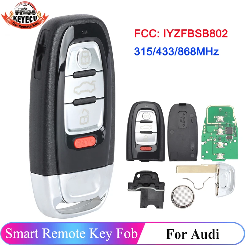 KeyecU pre Audi A3 A4 A5 A6 A8 Quattro Q5 Q7 2009 - 2015 Smart Dramo Dismote Control Key 315MHz 433MHz 868MHz FCC ID: IYZFBSB802