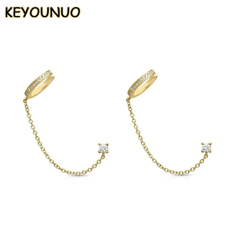 Keyounuo Gold -Plated Cz Chain náušnice pre ženy doštičky zirkónové cvok
