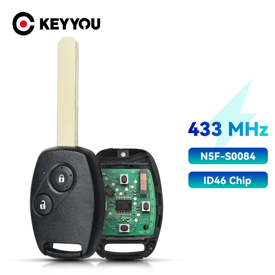 Keyyou 1pcs Nový N5F-S0084 433MHz FOB ID46 ChIP PCF7936 Diaľkový kľúč pre Honda Civic Ex SI 2006 2007 2008 2009 2011 2011
