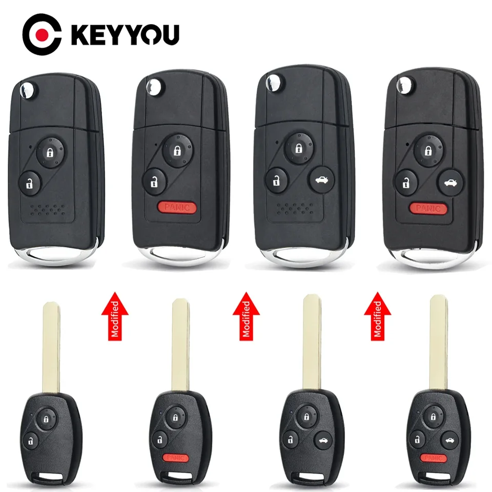 Keyyou 2/3/4 Tlačidlá upravené diaľkové kľúče FILP FOB pre Honda Fit CRV Civic Insight Ridgeline HRV Jazz Accord 2003-2013