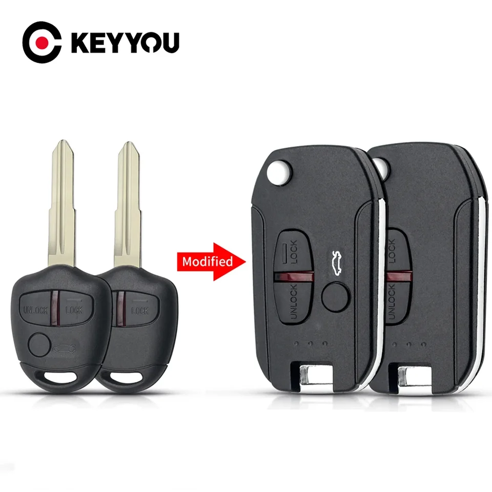 Keyyou 2/3 tlačidlá upravené flip diaľkové auto kľúča shell pre puzdro pre Mitsubishi Pajero Sport Outlander Grandis ASX MIT11/MIT8 Blade