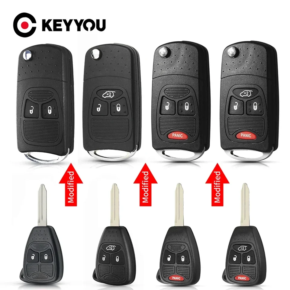Keyyou 2pcs flip diaľkové vozidlo s obalom pre diaľkové auto pre Chrysler Sebring Pacifica Dodge Avenger Nitro Jeep Wrangler Liberty 2 3 4