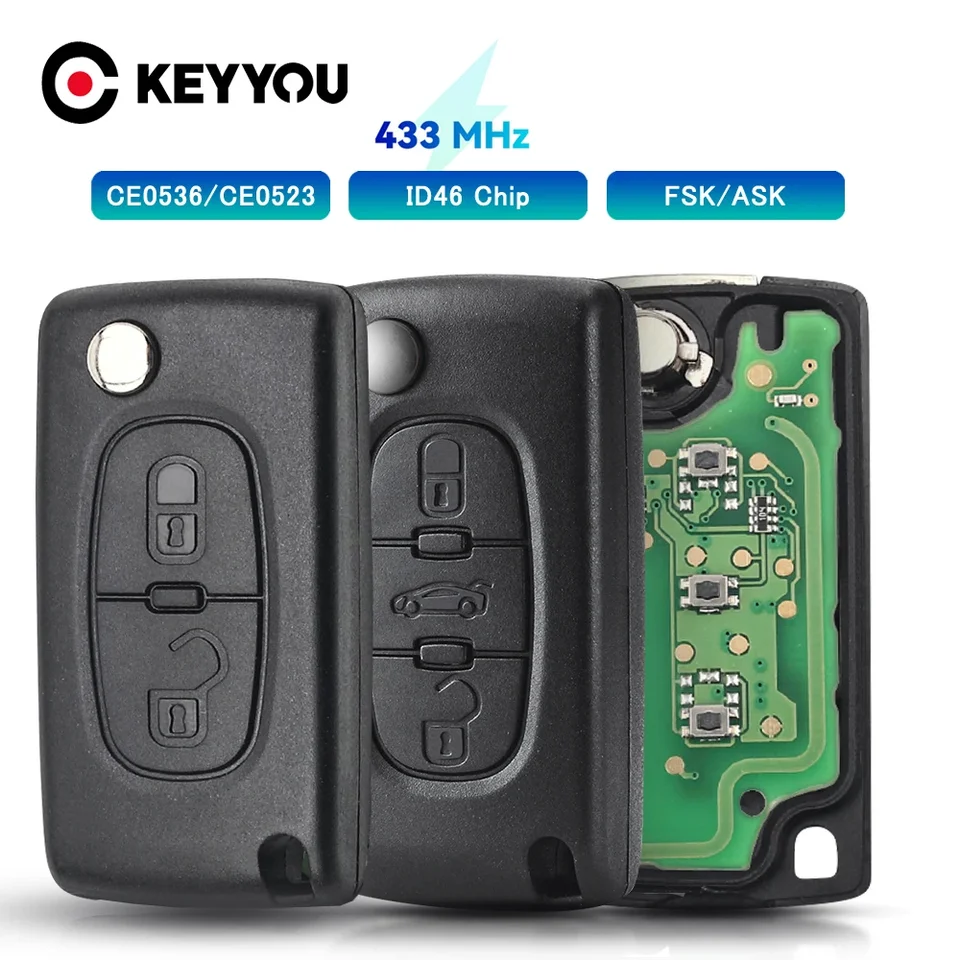 Keyyou 434MHz Askfsk pre Peugeot 107 207 307 308 407 607 pre Citroen C2 C3 C4 C6 C6 C8 C8 XSara Picasso CE0523 CE0536 VA2/HU83
