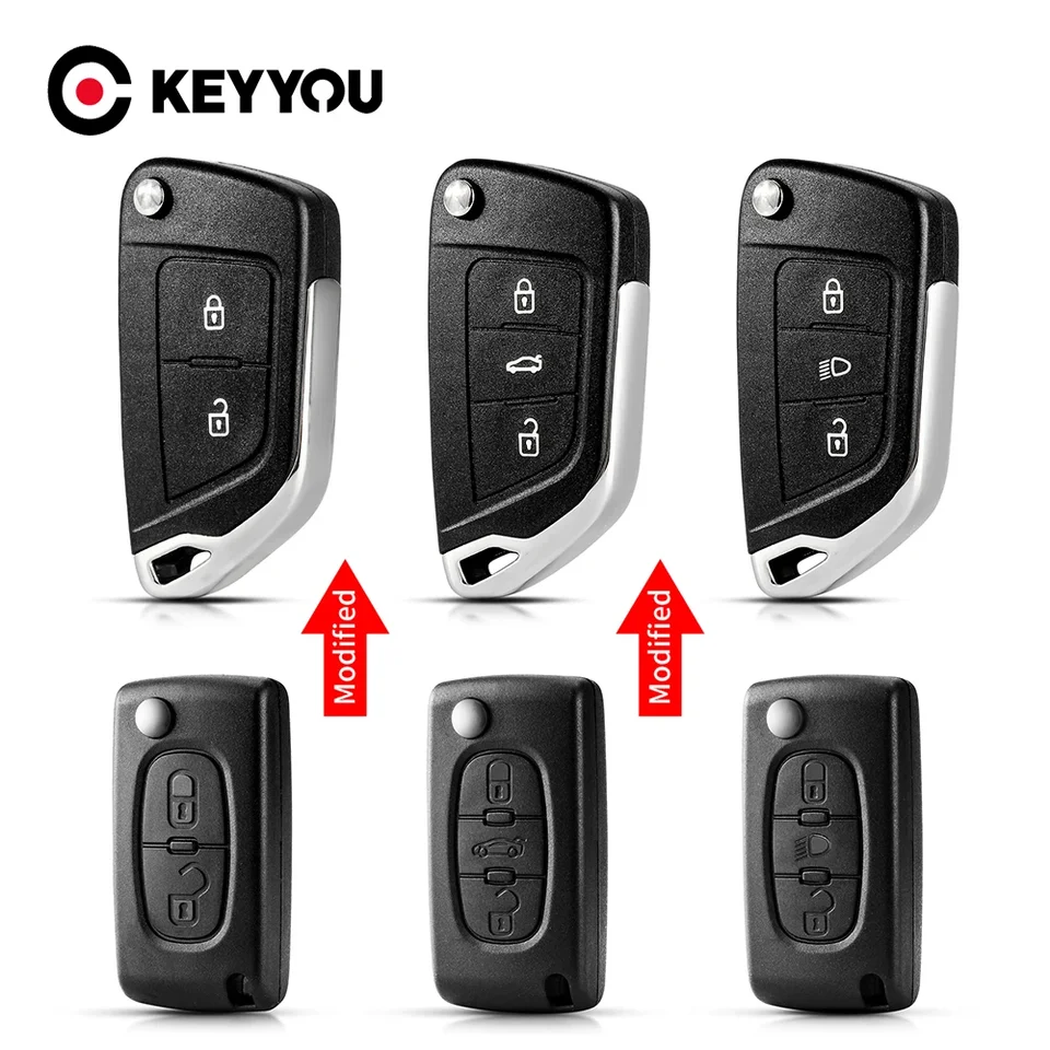KEYYOU CE0523/CE0536 Modifikovaný automobil s kľúče auta pre Peugeot 306 407 Partner pre Citroen C2 C4 C5 C6 C8 Berlingo Picasso