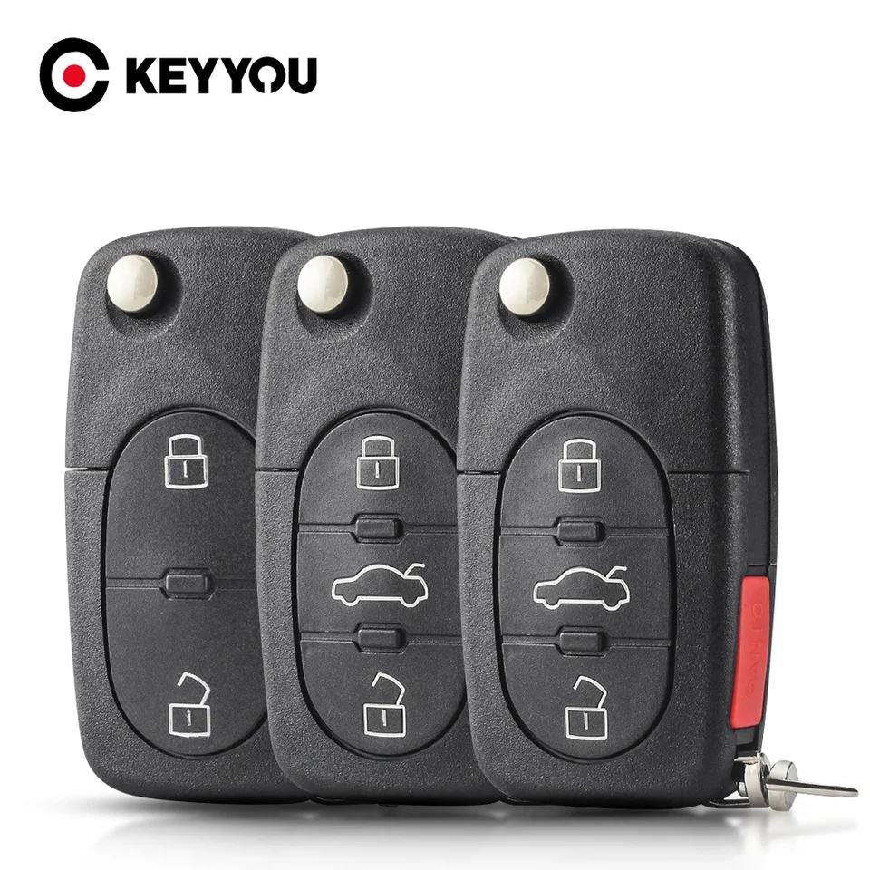 Keyyou Flip Skladacie sklopenie diaľkového vozidla shell shell pre puzdro pre Audi A2 A3 A4 A6 A8 TT B5 RS4 QUATTR CR2032 CR1620