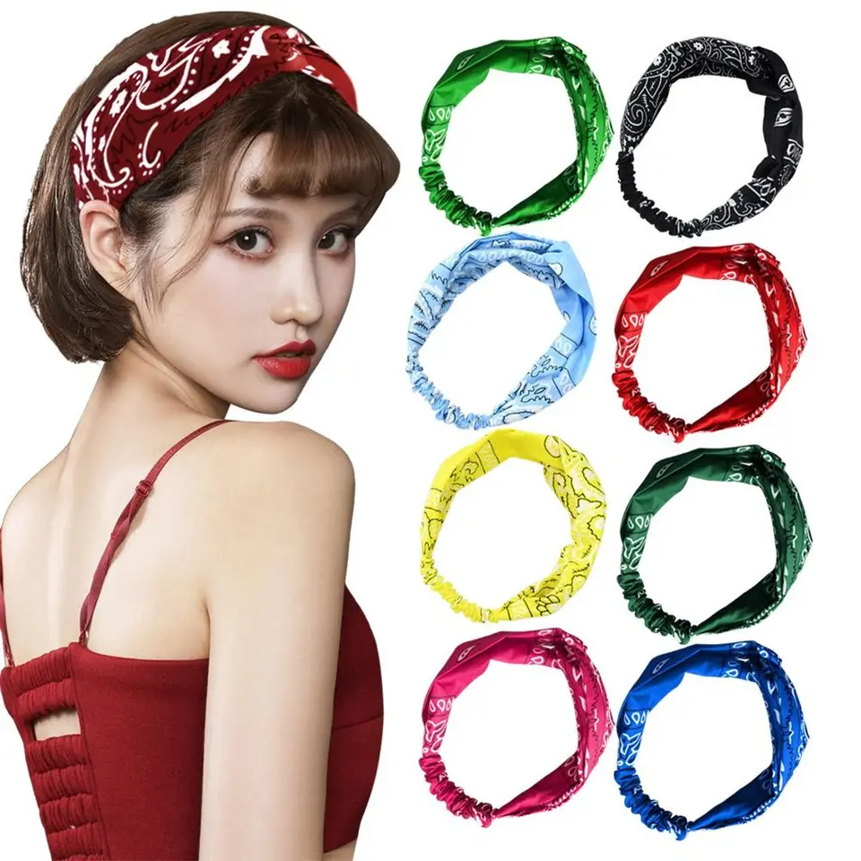 Kešu tlač boho uzol Turbans Headwrap Etnický štýl široký okraj keš