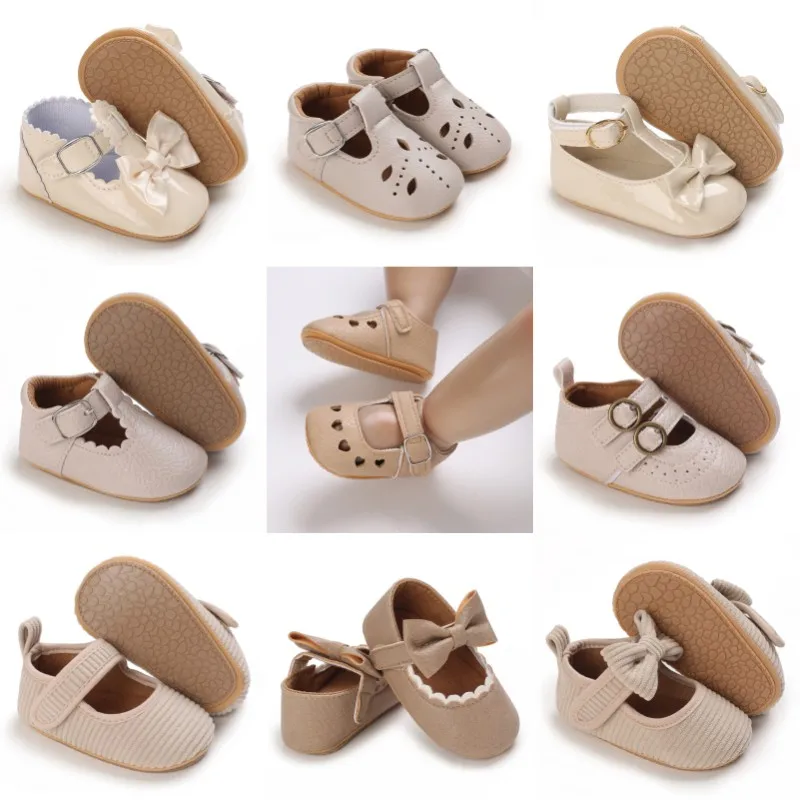 Khaki 0-18M detské príležitostné topánky Dojčatá batoľa batoľa nekĺzanie gumové gumové mäkké slesne ploché puri prvé Walker Novorodenec DECON DOTOR MARY JANES
