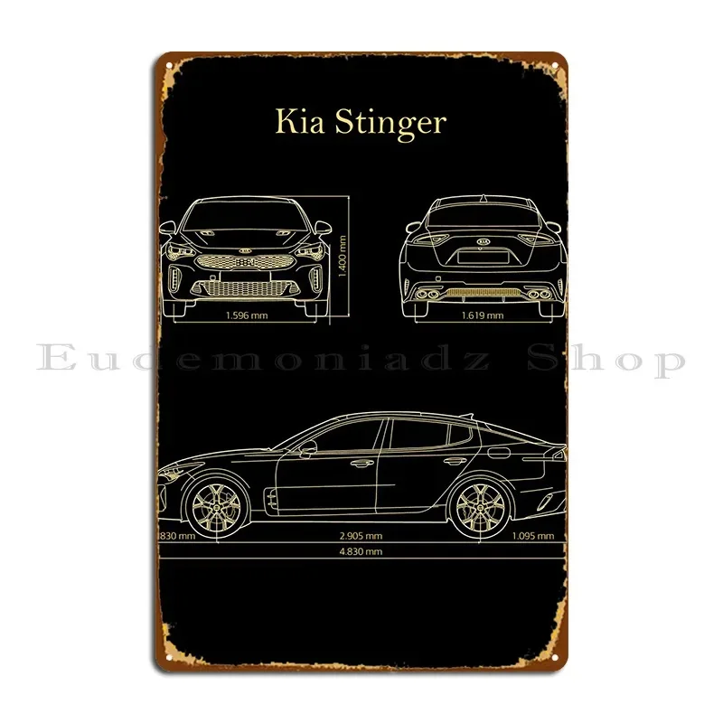 Kia Stinger 2019 Blueprint kovové znaky Rusty Party Wall Designs Designs Garage Tin Sign Plagát
