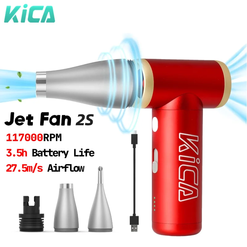 Kica Jetfan 2s komprimovaný vzduchový dúchadlo Duster 27,5 m/s Prenosný bezdrôtový čistiaci prostriedok 117000 ot./min. Nabíjateľný vzduchový dúchadlo, kov, kov