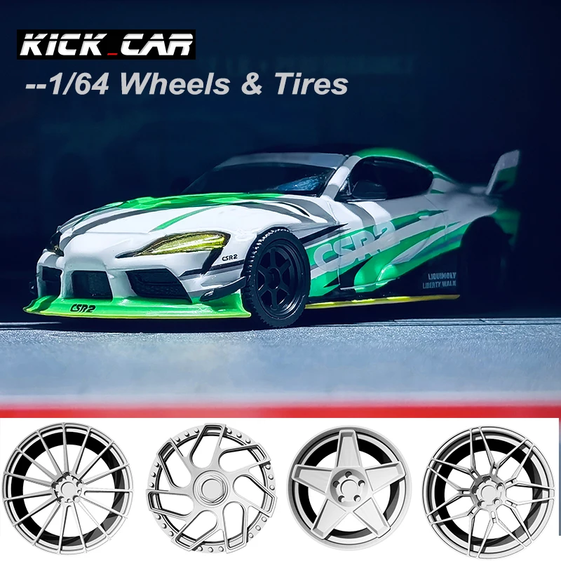 Kicarmod 1/64 Diecast Car Wheels & Gumer Pneumatiky pre 1:64 zliatiny Miniatúrne športový model automobilov Príslušenstvo Modifikované diely