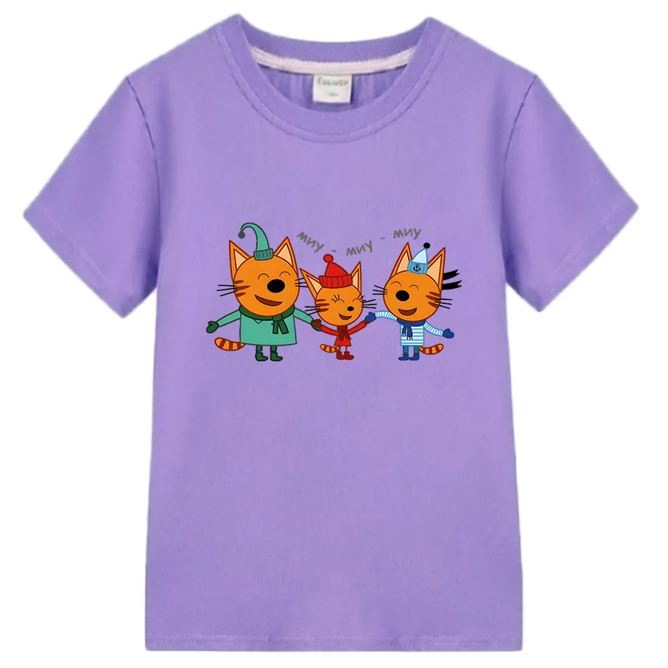 Kid-e-cats Print tričko karikatúry detské tričká Tri mačiatko Ruské vtipné dievčatá oblečenie letné detské topy