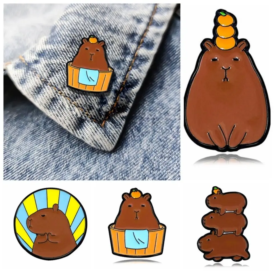 Kid Gift Animal Caphybara PIN Emotikon balenie kovový karikatúra brošňa Elektroplatujúca karikatúra zliatinový odznak batohové príslušenstvo