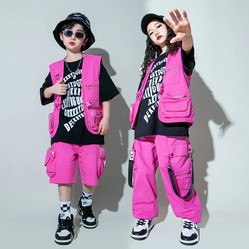 Kid Hip Hop Clothing Rose bez rukávov vesta Príležitostný remienok Nákladné joggerové nohavice pre dievčatá pre dievča