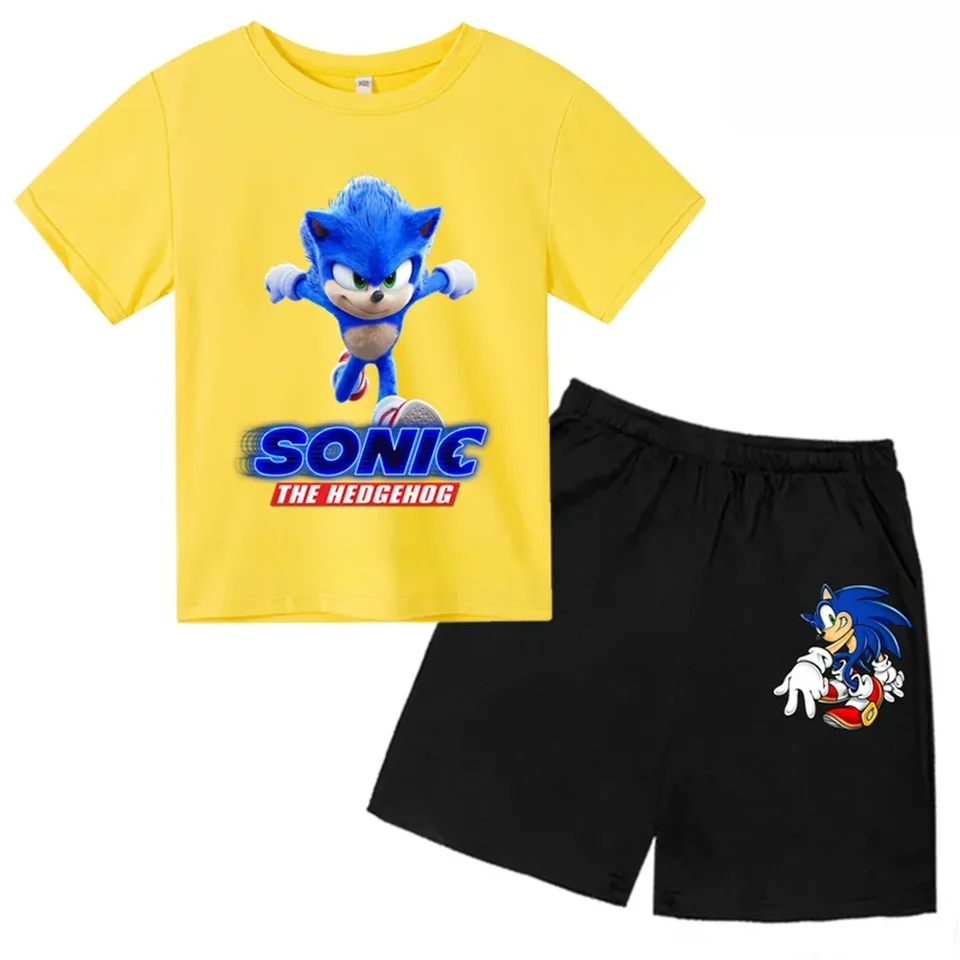 Kid Tričko 2 PCS Set Sonic Game Boys Dievčatá Teenager leto s krátkym rukávom Príležitostné deti Tops TEE tričko set detské oblečenie