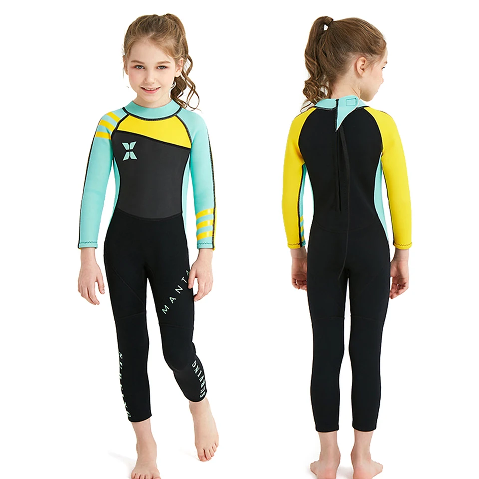 Kid Wetsuit One Piece Romper Neoprén plavky dlhý štýl kombinézy Slnko chránené na surfovanie potápania plaveckých plaviek v zime