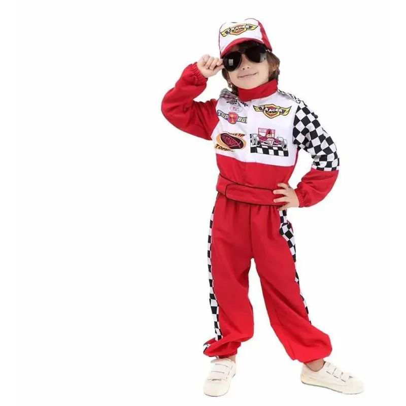 Kids Boys Halloween Racer Cosplay červené pretekárske auto vodič uniforma pretekársky vodič kostým luxusný šaty Masquerade kostým kostým