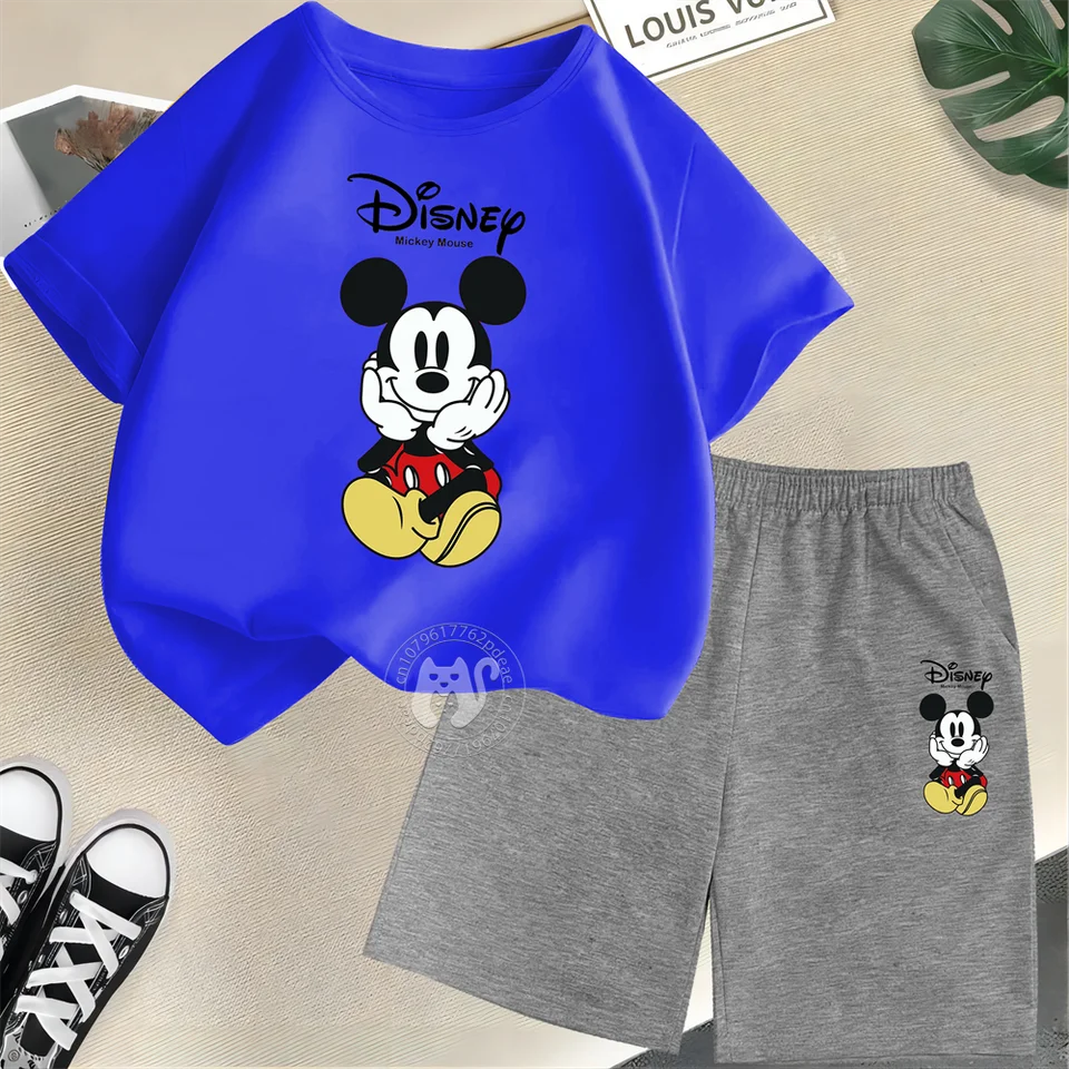 Kids Disney Summer 100% bavlnené tričko s krátkym rukávom + kraťasy Mickey Minnie Print Boys Dievčatá idú z útulného set top