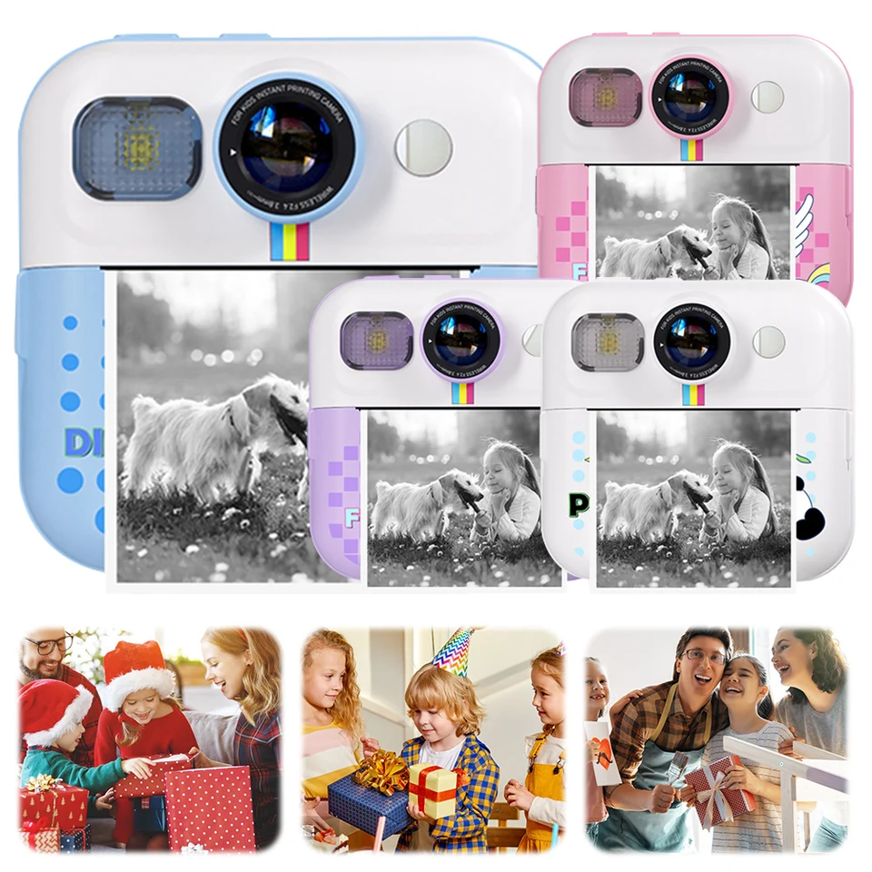 Kids Mini Instant Print Fotoaparát 2,4 palca Detské fotoaparát s 3 rolkami Tlačová papierová tlačiareň pre dievčatá chlapcov vo veku 3-12 rokov
