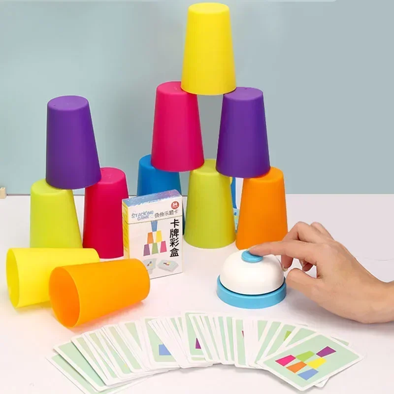 Kids Montessori hračky Stack Cup Battle Table Game s kartou vzdelávacie intelektuálne osvietenie farebné kognície