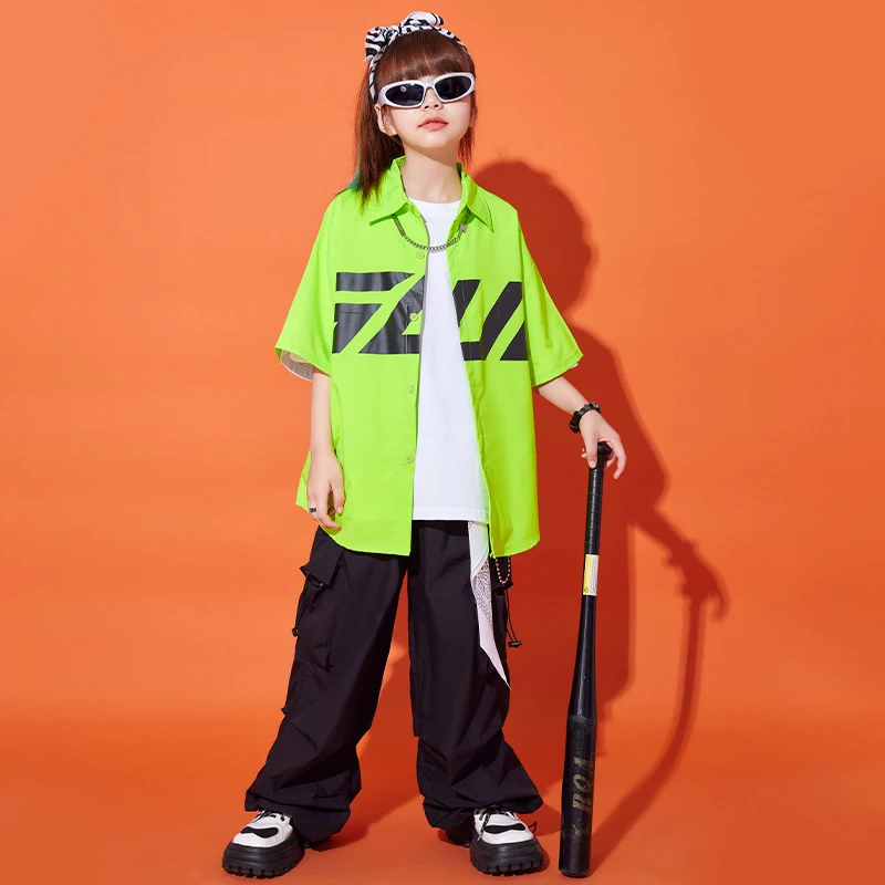 Kids Streetwear Outfits Hip Hop Dancing Clothing Zelené tričko Príležitostné náklady Roggers Pants for Girl Boy Boy Jazz Dance Costyes oblečenie