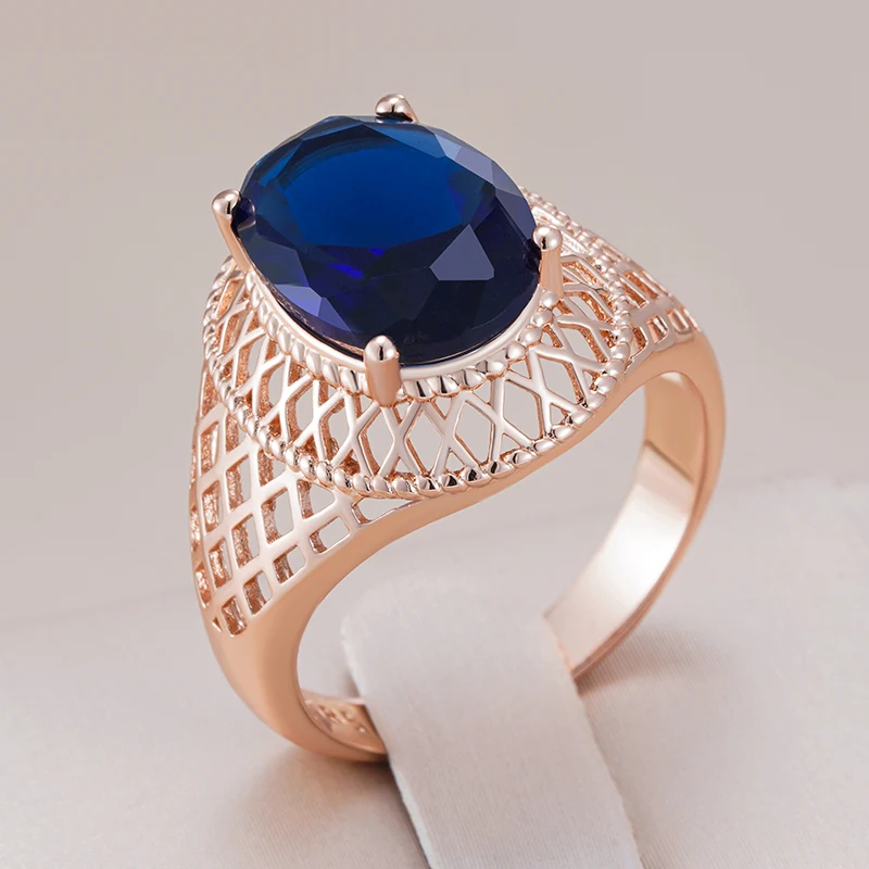 Kienl Hot Oval Blue Prírodný zirkón Denný prsteň pre ženy Trend 585 Rose Gold Farba Vysoko kvalitné etnické svadobné šperky