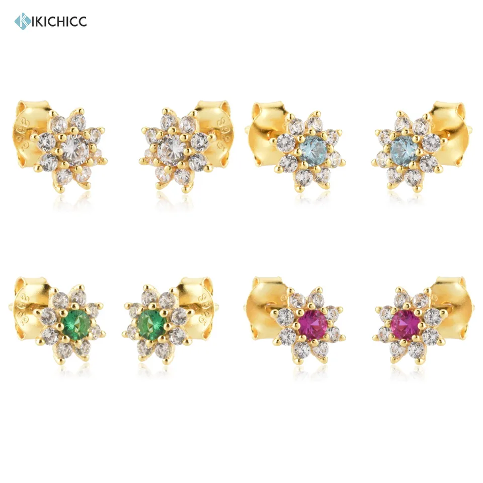 Kikichicc 925 Sterling Silver 2021 Štyri kvetinové drobné náušnice Piercing Crystal Ženy Pendiente Luxusné šperky Clips Party