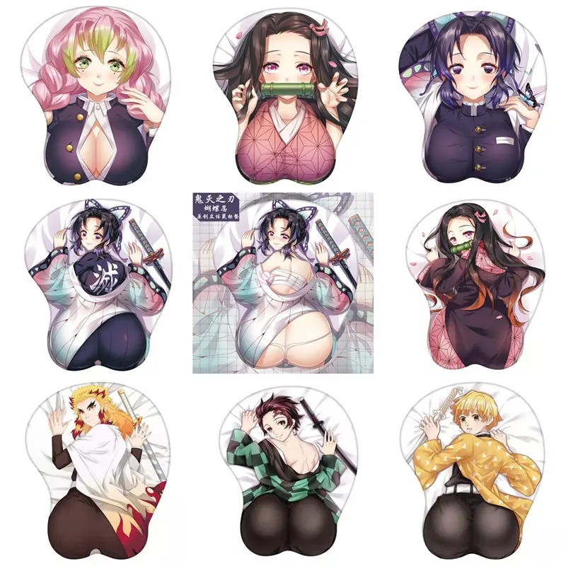 Kimetsu no yaiba shinobu Nezuko Mitsuri Gamer Anime Sexy Mouse Pad Cute Manga Ass Wrist Rest 3D Oppai Silikone Gel Mat MousePad