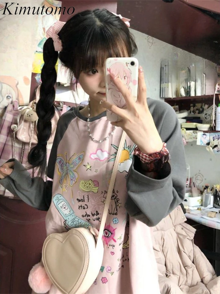 Kimutomo sladké mikiny žien karikatúra Harajuku vintage preppy štýl estetický y2k japonský štýl mikiny ženské gotické vrcholy