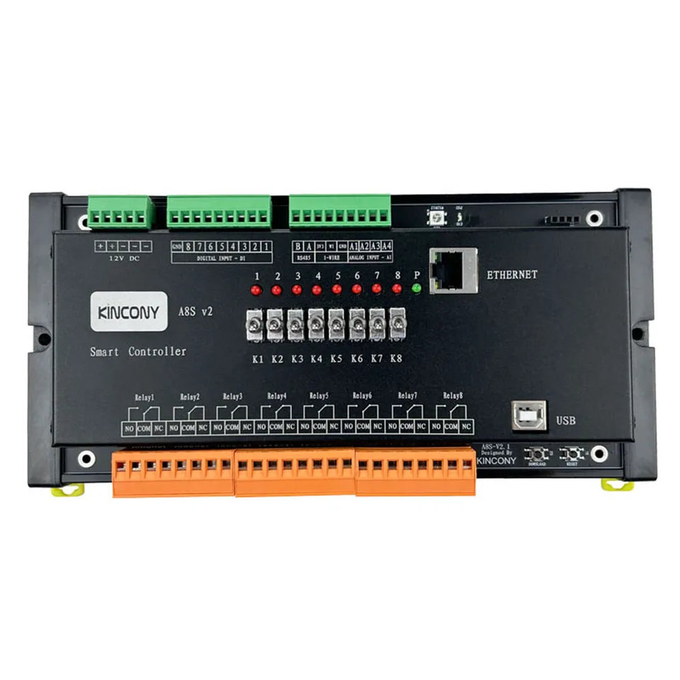 Kincony A8SV2 ESP32 ESPHOME TASMOTA ARDUINO SMART HOME Automation Controller MQTT Web HTTP 2G/4G GSM modul s manuálnym tlačidlom
