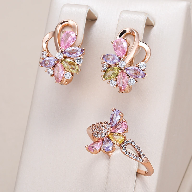 Kinel Hot 585 Rose Gold Color Cuilrs Rings Rings pre ženy Móda farebné prírodné zirkónové doplnky Denné šperky