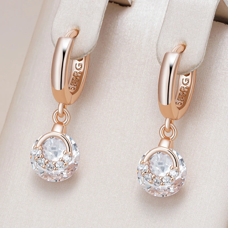 Kinel Hot 585 Rose Gold Color Drop náušnice pre ženy móda biele prírodné zirkónové doplnky Denne jemné šperky krištáľový darček