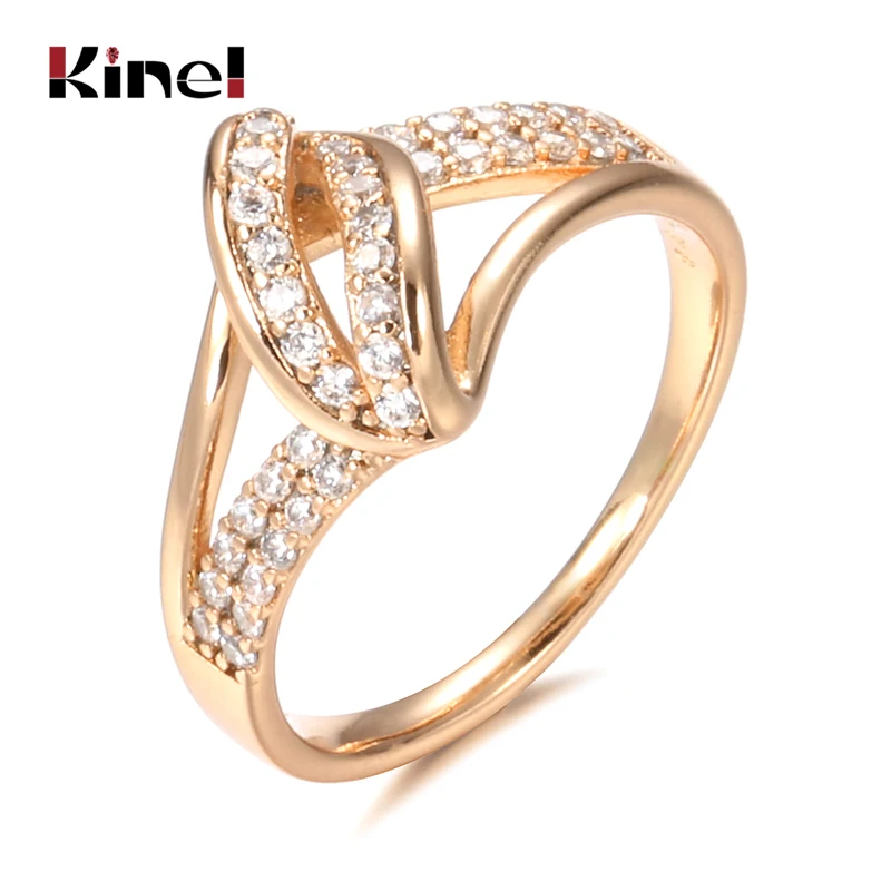 Kinel Natural zirkon nevesta svadobný prsteň 585 Rose Gold Cross Crystal Rings for Women Beach Party Vintage šperky 2021 Nové