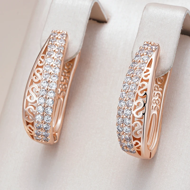 Kinel Trendy 585 Rose Gold Color Hoop náušnice pre ženy luxusné prírodné zirkónové doplnky Vintage nevesta Svadobné šperky