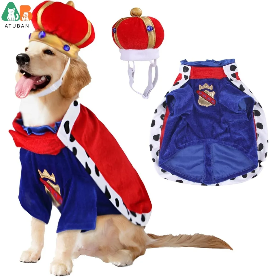 King Dog Costume Prince Royal Dog Cape Crown Velvet Lord Pet Outfits oblečenie pre mačací ps