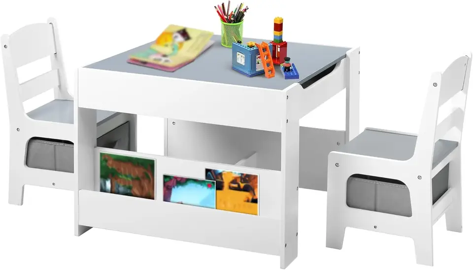 King Kids Wood Table a 2 stoličky, 4 v 1 detských aktivita