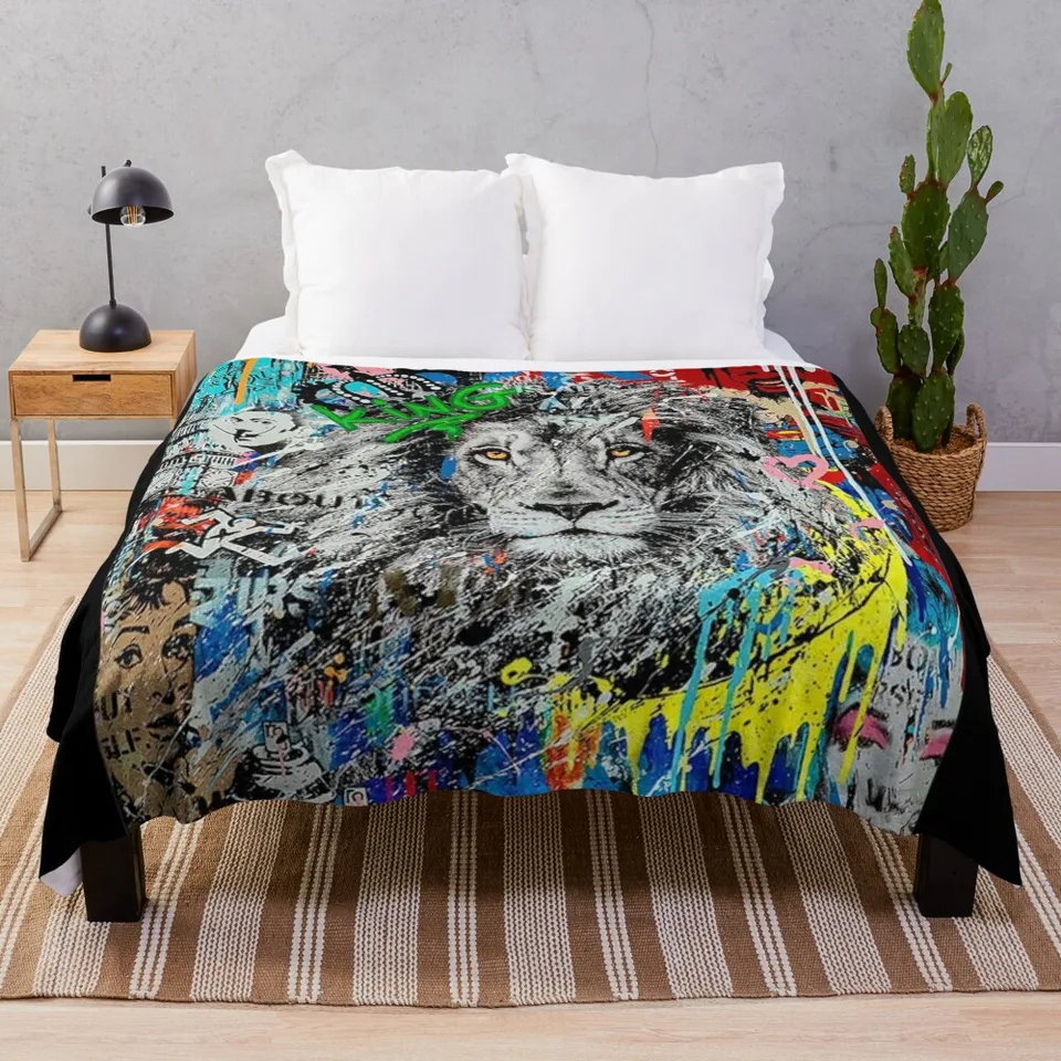 King Lion graffiti hodiť prikrývku pre pohovku tenké luxusné zahusťujúce pohovky Hádzať prikrývky