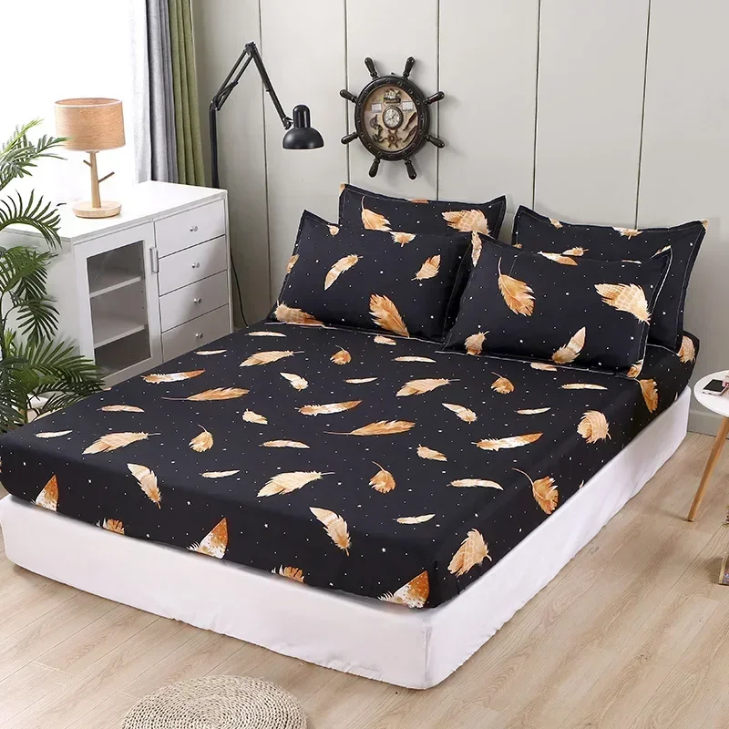 King Queen Veľkosť potlačená matracov kryt Soft Soft Brushed All-Inclusive Bed Fitted List + 2ks vankúše vankúše