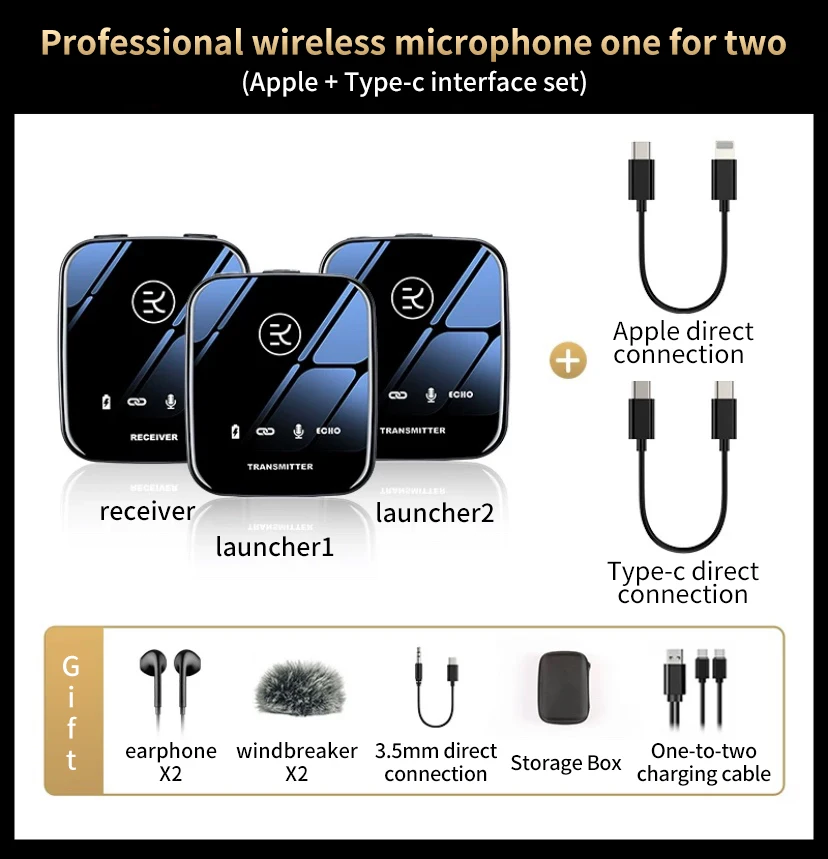 Kinglucky M18 One pre dva bezdrôtové mikrofón Lavalier pre smartfón a tablet kamery DSLR pre YouTube