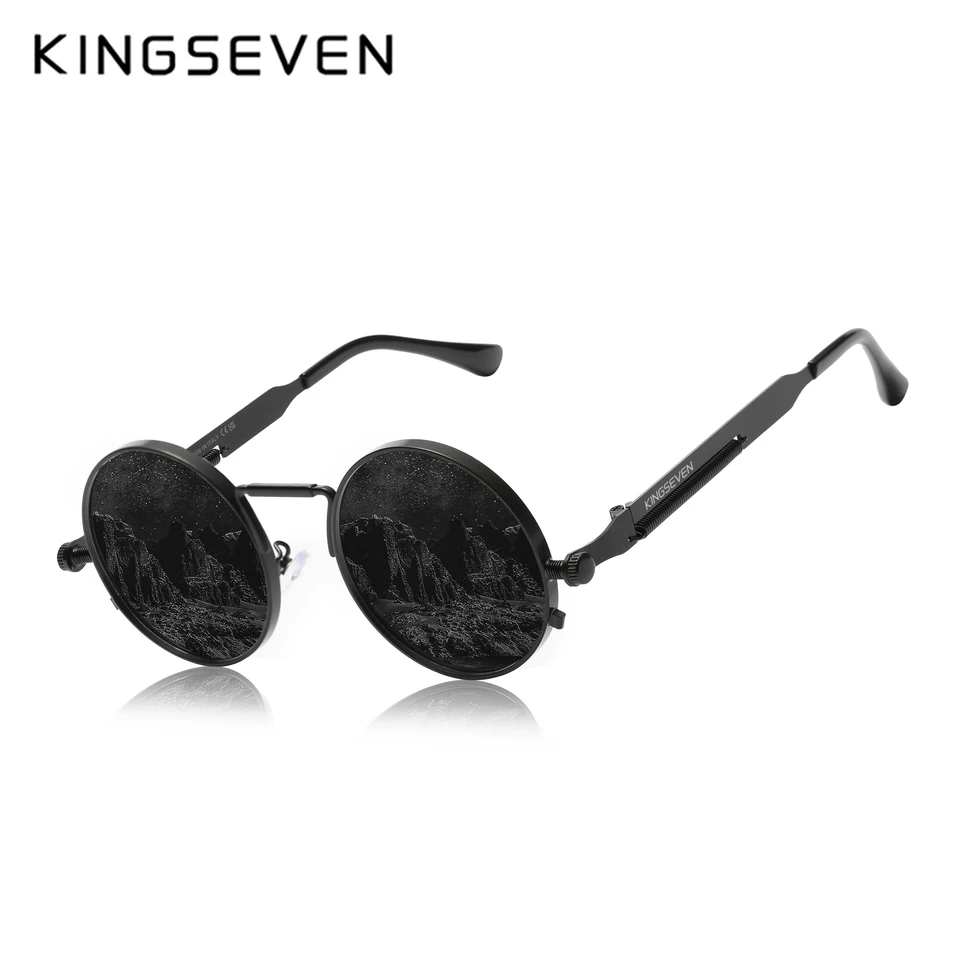 Kingseven úplne nové retro slnečné okuliare Gothic Steampunk Polarizované muži Ženy dizajnér dizajnér vintage okrúhly ráme vonkajšie okuliare