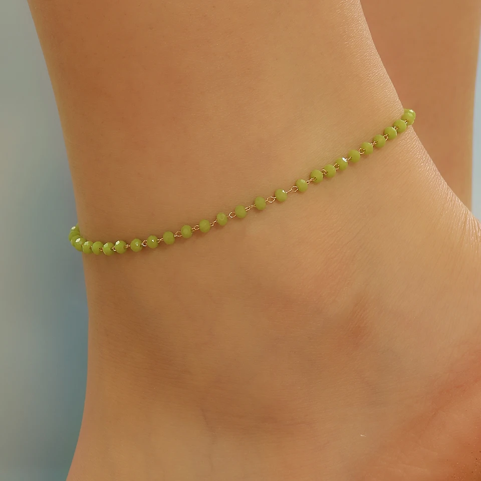 Kiniciálny vynikajúci a módny laserový členok, Green Gemstone Anklet ako darček výročia pre ňu