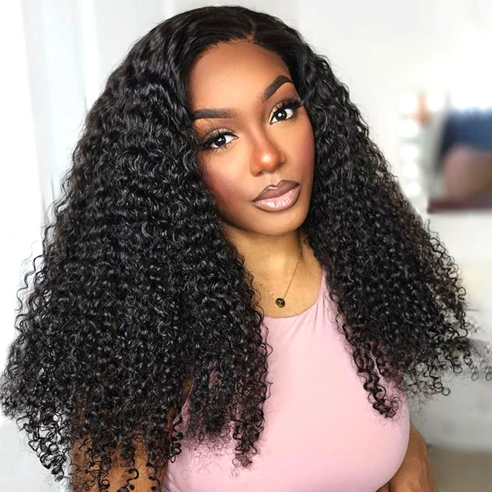 Kinky Curly 13x4 HD Transparentné čipkové čelné parochne vopred vyrezané vopred vytrhnuté uzly na hlave ľudské vlasy Parochne pre ženy